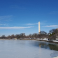 The Tidal Basin and Washington Monument in winter.